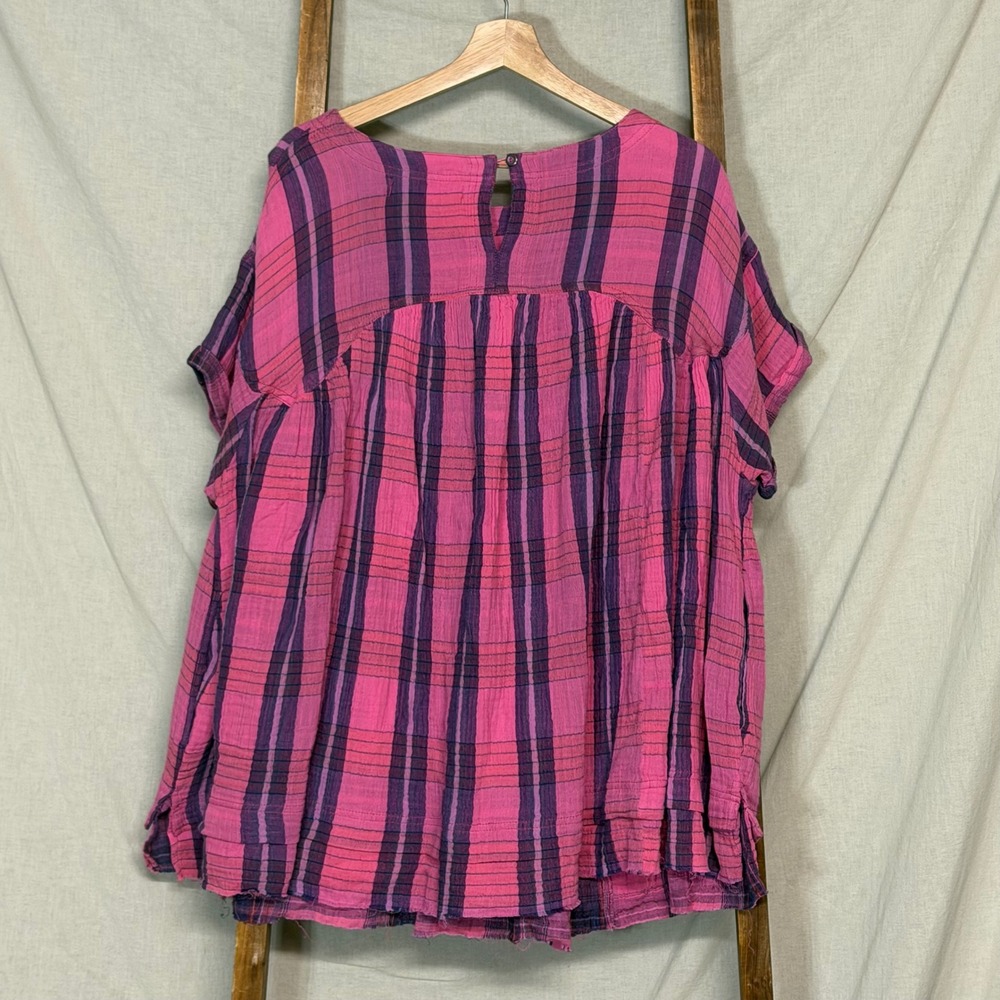 Free People We The Free Moon City Plaid Oversized Tunic Top Size S - Picture 4 of 6